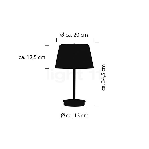 Bankamp Conus, lámpara de sobremesa LED latón mate - alzado con dimensiones