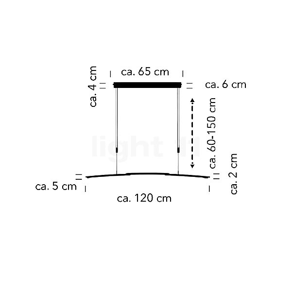 Bankamp Plain, lámpara de suspensión LED aluminio mate - directo/indirecto - alzado con dimensiones