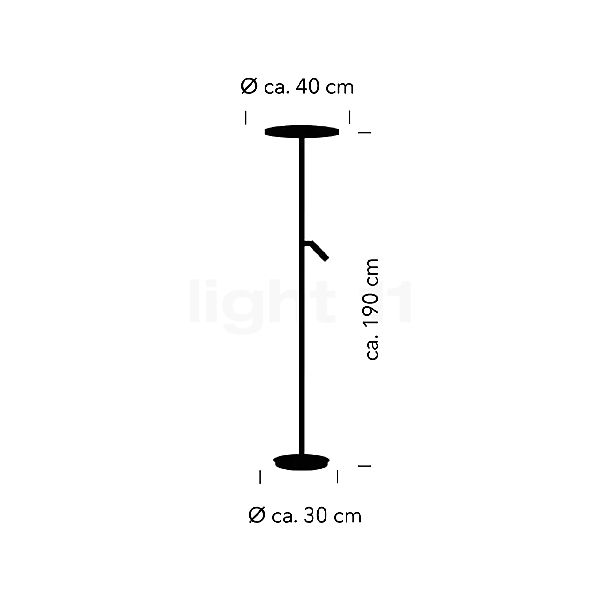 Bankamp Sky, lámpara de pie LED 2 focos aluminio mate - alzado con dimensiones