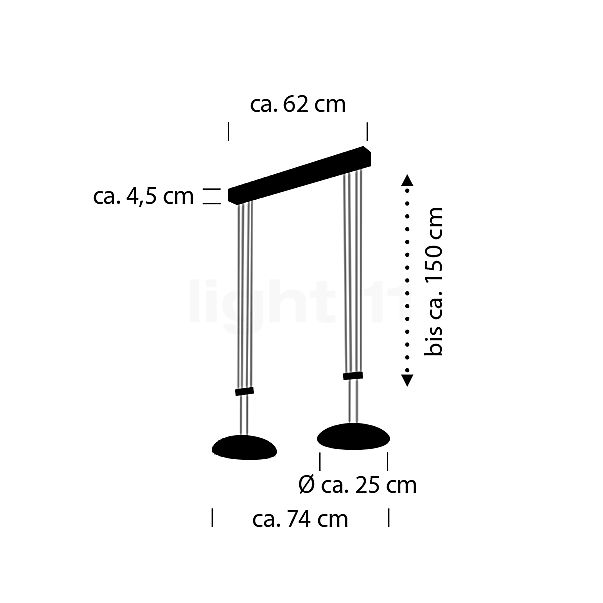 Bankamp Vanity Hanglamp LED 2-lichts messing mat schets