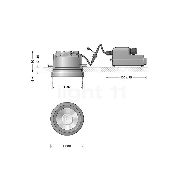 Bega 24234 - Plafonnier encastré LED blanc - 3.000 K - 24234WK3 - vue en coupe