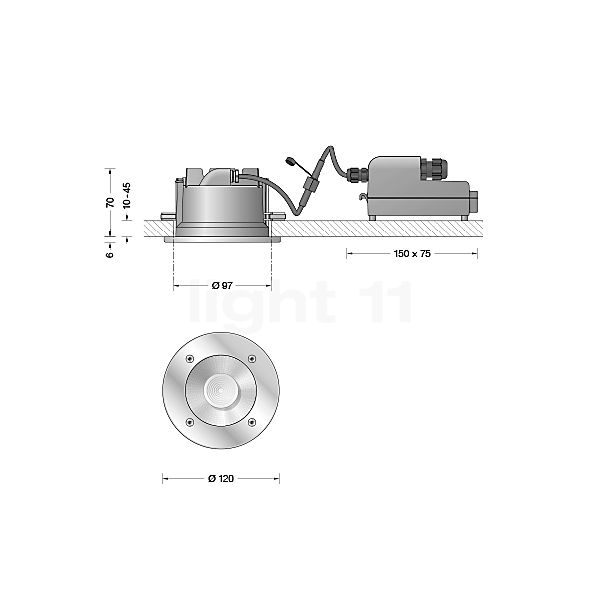 Bega 24274 - Deckeneinbauleuchte LED Edelstahl - 3.000 K - 24274K3 Skizze