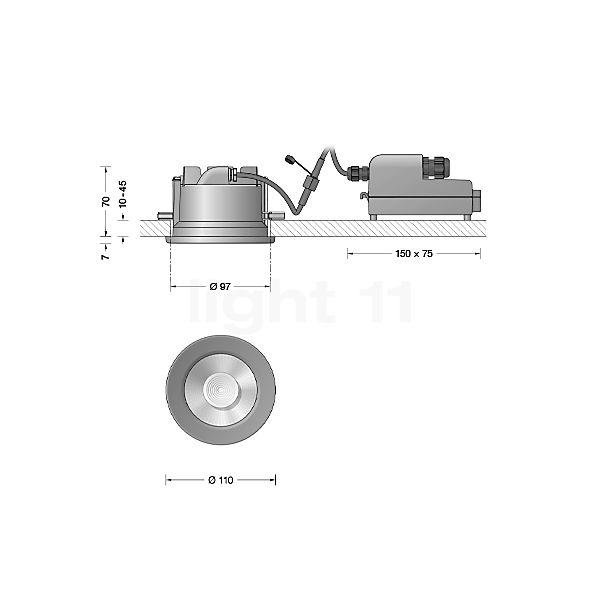 Bega 24383 - Deckeneinbauleuchte LED graphit - 3.000 K - 24383K3 Skizze