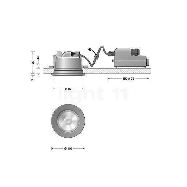 Bega 24628 - Deckeneinbauleuchte LED graphit - 3.000 K - 24628K3 Skizze