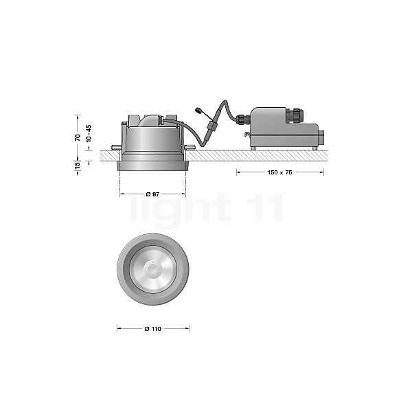 Bega 24632 - Plafonnier encastré LED graphite - 3.000 K - 24632K3 - vue en coupe