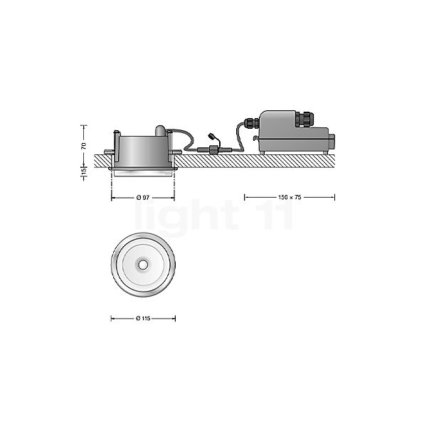 Bega 24676 - Deckeneinbauleuchte LED Edelstahl - 3.000 K - 24676K3 Skizze