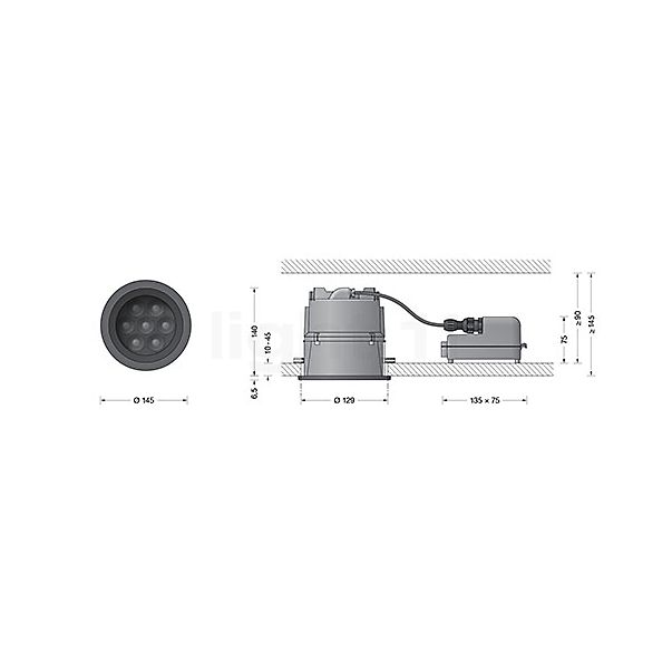 Bega 24721 - Plafonnier encastré LED graphite - 24721K3 - vue en coupe