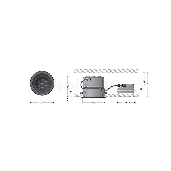 Bega 24722 - Deckeneinbauleuchte LED graphit - 24722K3 Skizze