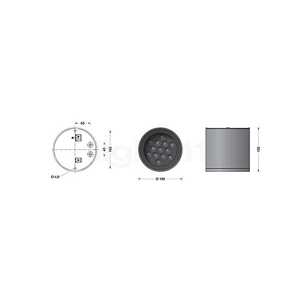 Bega 24752 - Plafonnier LED graphite - 24752K3 - vue en coupe