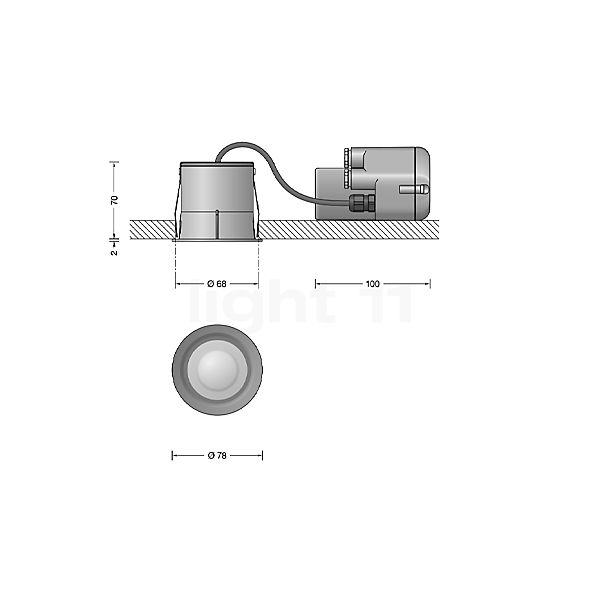 Bega 24791 - Plafonnier encastré LED graphite - 3.000 K - 24791K3 - vue en coupe