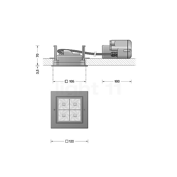 Bega 24800 - Deckeneinbauleuchte LED silber - 3.000 K - 24800AK3 Skizze