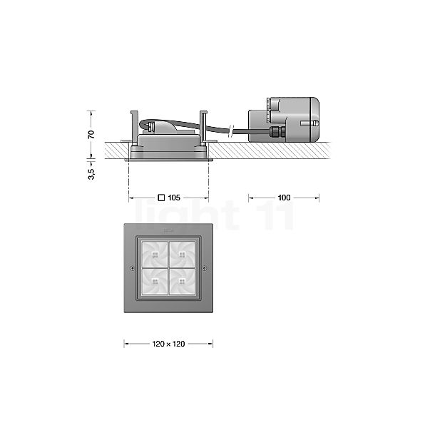 Bega 24805 - Deckeneinbauleuchte LED silber - 3.000 K - 24805AK3 Skizze