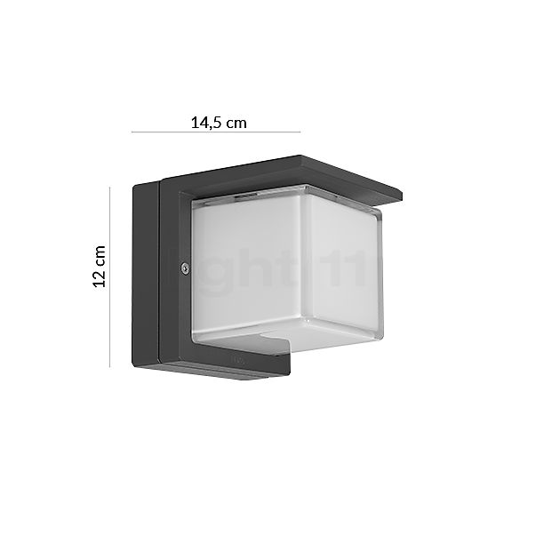 De afmetingen van de Bega 33327 - Plafond, wand en Buitenlamp op sokkel LED grafiet - 33327K3 in detail: hoogte, breedte, diepte en diameter van de afzonderlijke onderdelen.