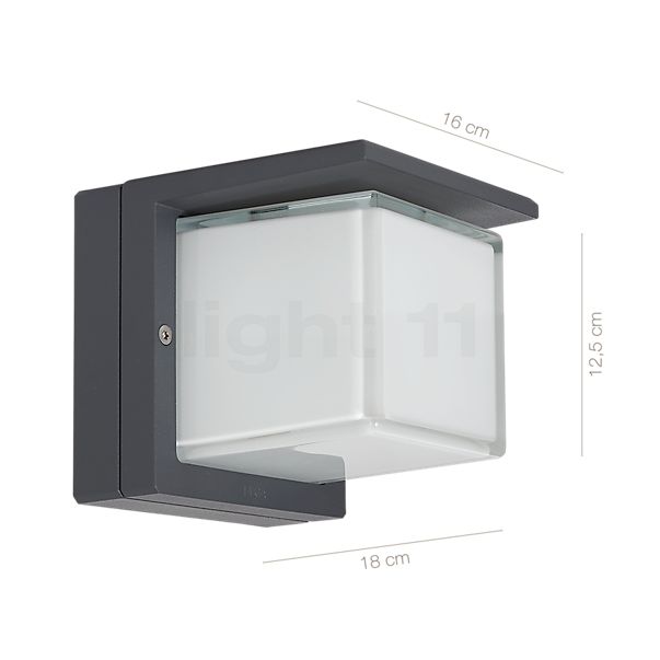 Measurements of the Bega 33328 - Wall- and Pedestal Light LED graphite - 33328K3 in detail: height, width, depth and diameter of the individual parts.