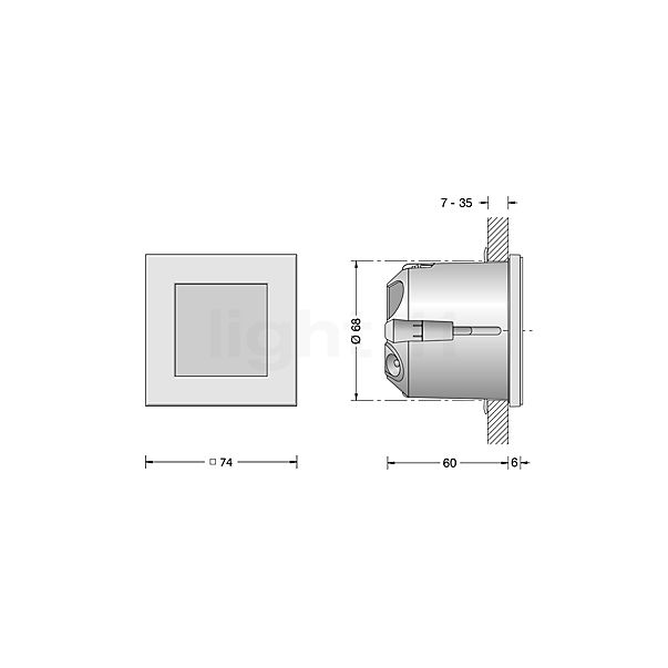 Bega 50118 - Wandeinbauleuchte LED Edelstahl - 2.700 K - 50118.2K27 Skizze