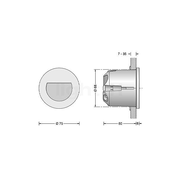 Bega 50155 - Wandeinbauleuchte LED Edelstahl - 2.700 K - 50155.2K27 Skizze