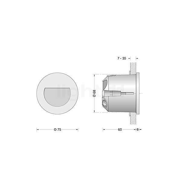 Bega 50155 - Wandinbouwlamp LED roestvrij staal - 3.000 K - 50155.2K3 schets