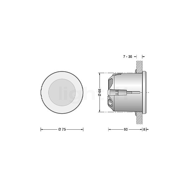 Bega 50158 - Wandeinbauleuchte LED Edelstahl - 2.700 K - 50158.2K27 Skizze