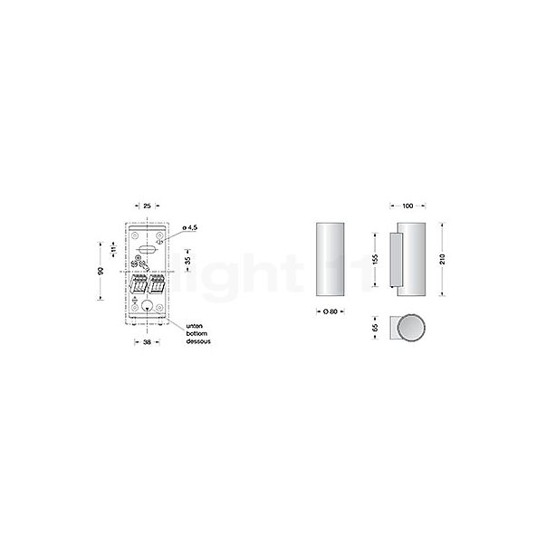 Bega 51143 - Applique LED blanc/laiton - 51143.6K3 - vue en coupe