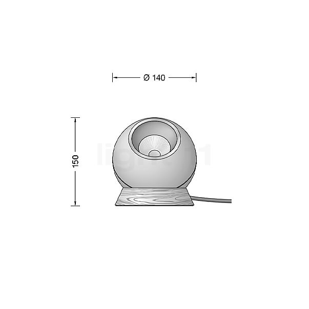 Bega 51150 - Studio Line Lampe de table LED sans Socle en bois noir/aluminium mat - 3.000 K - 51150.2K3 - vue en coupe