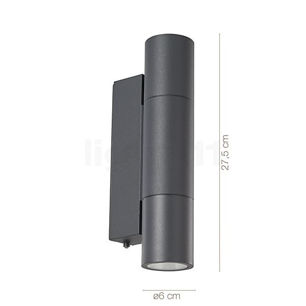 Measurements of the Bega 66512 - Wall light LED graphite - 66512K3 in detail: height, width, depth and diameter of the individual parts.