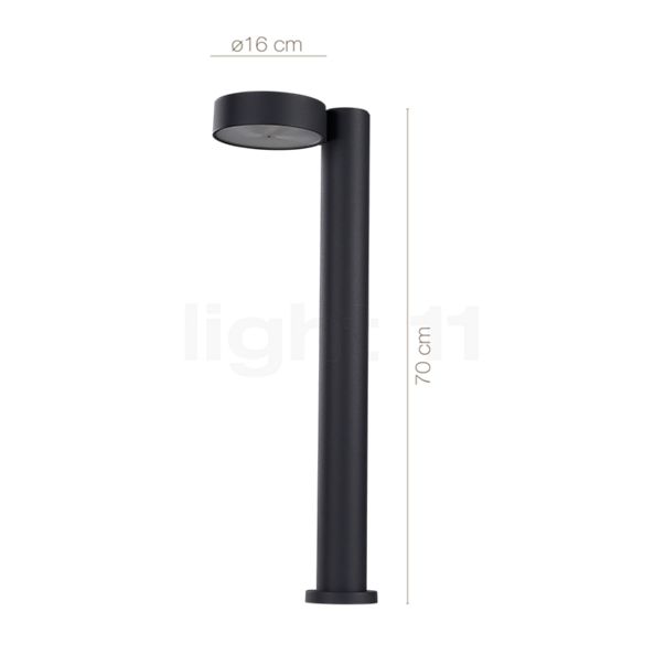 Measurements of the Bega 77218/77219 - Bollard Light LED graphite with screwdown base - 77219K3 in detail: height, width, depth and diameter of the individual parts.