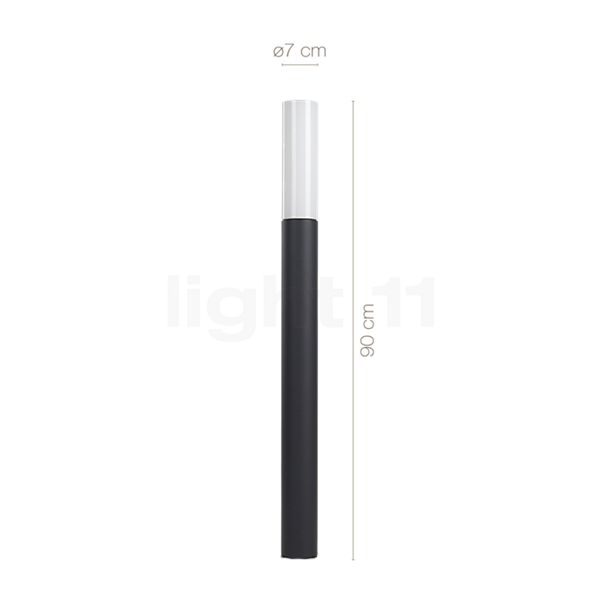 Dimensions du luminaire Bega 77235 - Borne lumineuse LED graphite - 77235K3 en détail - hauteur, largeur, profondeur et diamètre de chaque composant.
