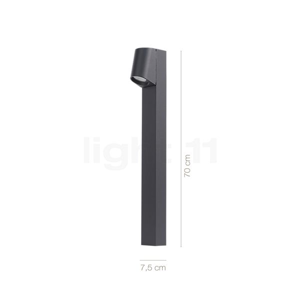Measurements of the Bega 77239/77249 - LED bollard light graphite with anchorage - 77239K3 in detail: height, width, depth and diameter of the individual parts.