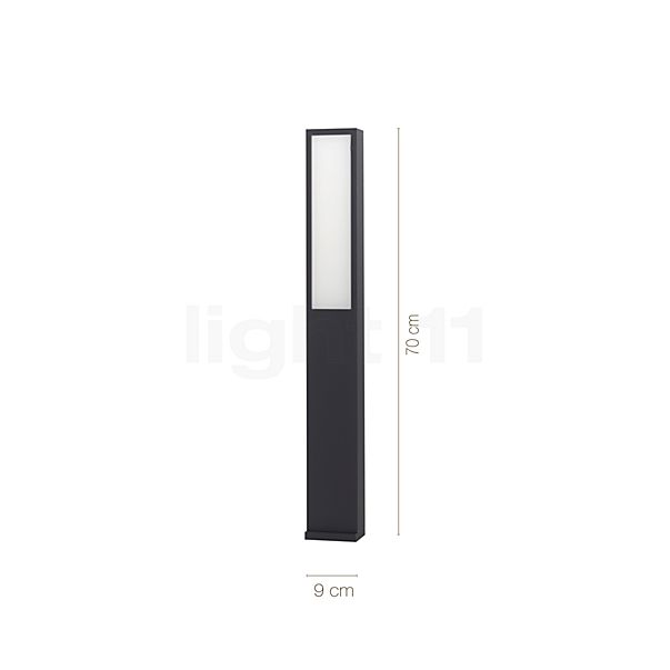 Measurements of the Bega 77246/77247 - bollard light LED graphite with anchorage - 77246K3 , Warehouse sale, as new, original packaging in detail: height, width, depth and diameter of the individual parts.