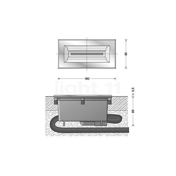 Bega 84088 - Bodeneinbauleuchte LED Edelstahl - 3.000 K - 84088K3 Skizze