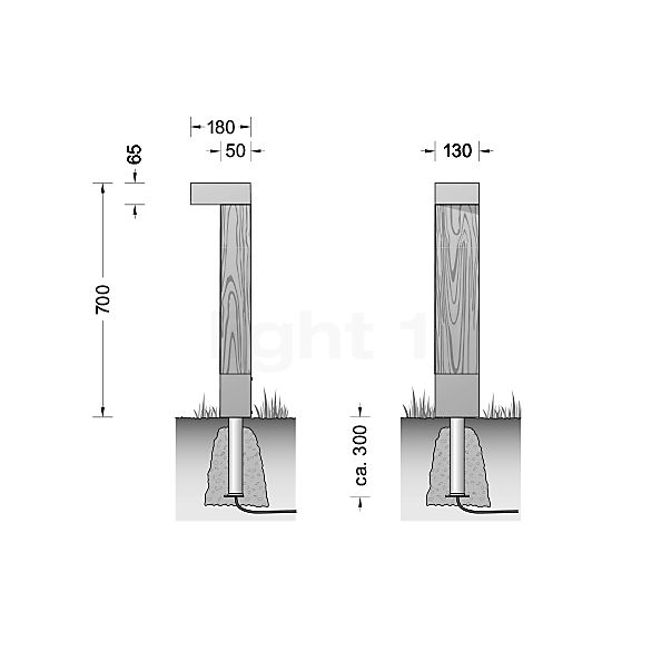 Bega 84498 - Pollerleuchte LED Holz/graphit - 84498K3 Skizze