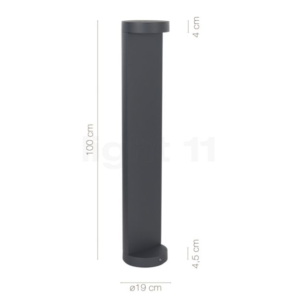 Measurements of the Bega 99058 - Bollard light LED graphite - 99058K3 in detail: height, width, depth and diameter of the individual parts.