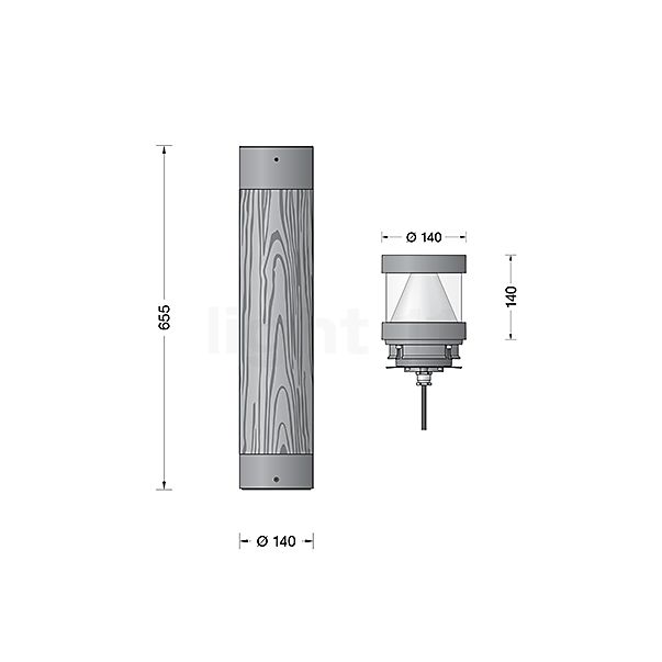 Bega 99852 - System Borne lumineuse LED avec tube en bois - 99852K3+84476 - vue en coupe