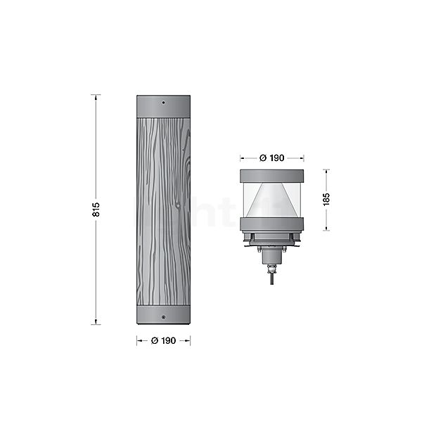 Bega 99856 - System Borne lumineuse LED avec tube en bois - 99856K3+84464 - vue en coupe
