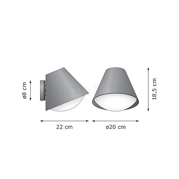 Bega Lampada da parete con paralume conico in alluminio 60 W - 31035K3 - vista in sezione
