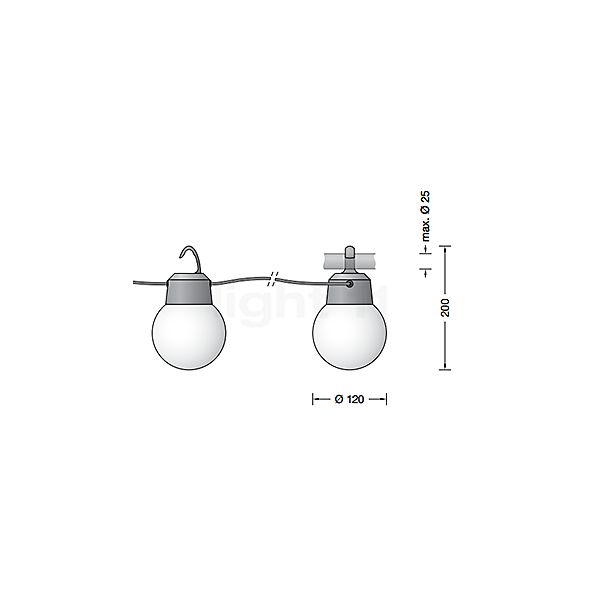 Bega Plug & Play Lampada sferica con gancio LED Set di 5 - 24380K3 + 13566 incl. Smart Tower - vista in sezione