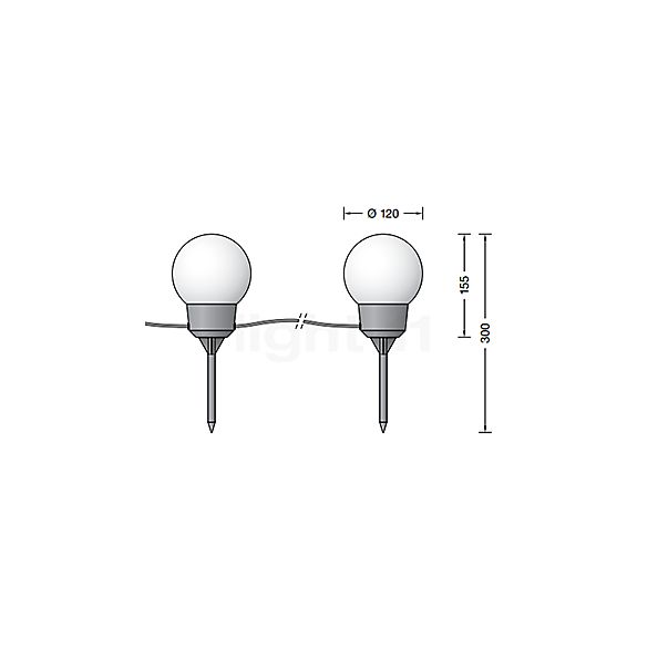 Bega Plug & Play lampada sferica con picchetto da interrare per giardino LED Set di 5 - 24379K3 - vista in sezione