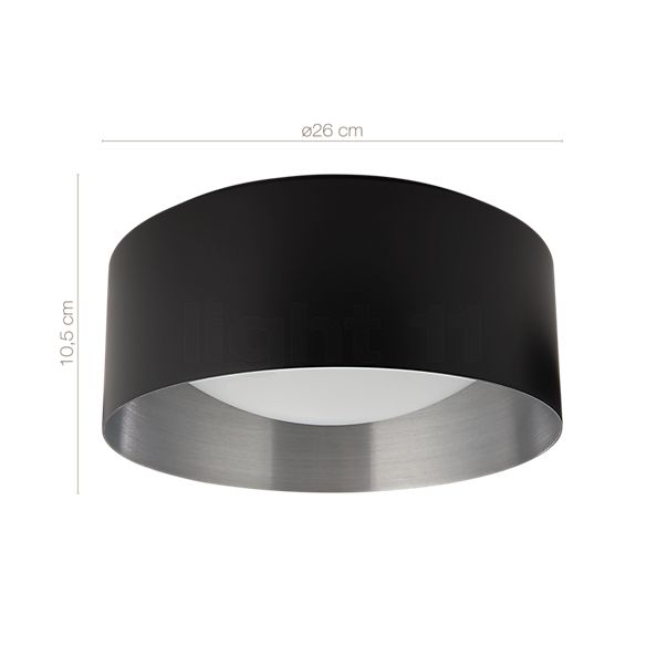 De afmetingen van de Bega Studio Line Plafondlamp LED rond zwart/koper mat - 51012.6K3 in detail: hoogte, breedte, diepte en diameter van de afzonderlijke onderdelen.