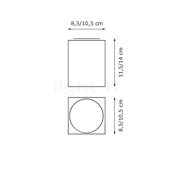 Bega Studio Line Plafonnier LED carré blanc/laiton mat, 6,6 W - 50361.4K3 - vue en coupe