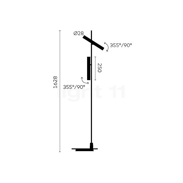 Belux Esprit, lámpara de pie LED 2 focos bronce/negro - 2.700 K - 56° - alzado con dimensiones