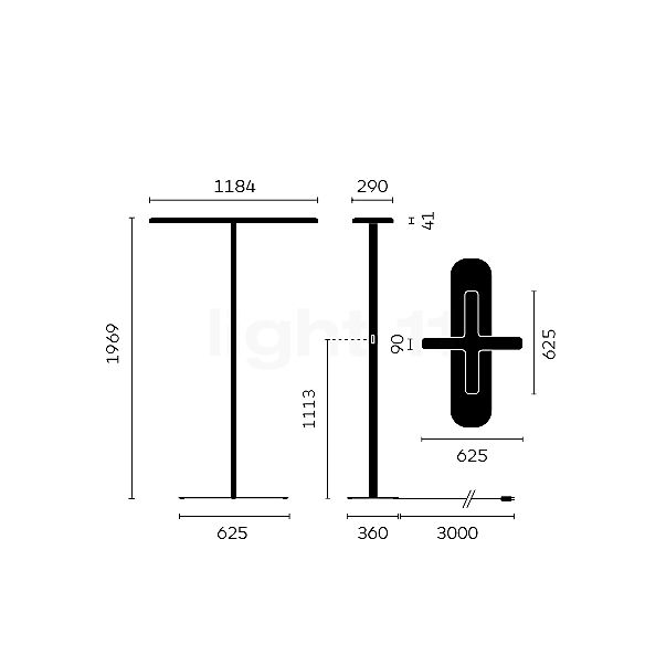 Belux Kido Lampadaire LED 2 foyers noir - asymétrique - X pied - 4.000 K - vue en coupe