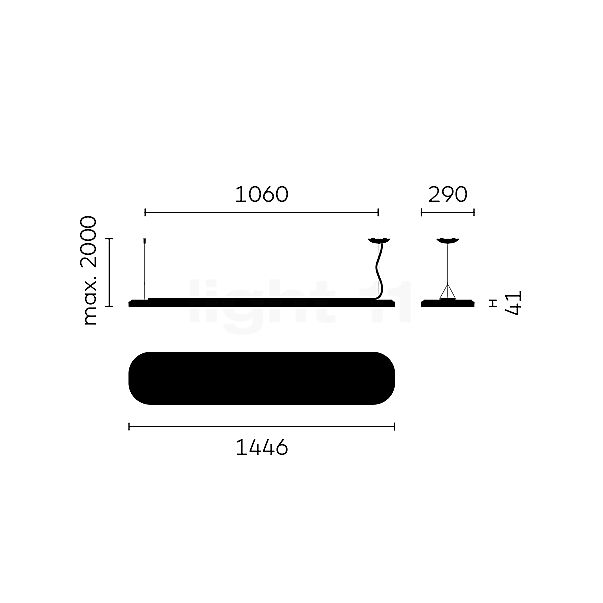 Belux Kido Pendant Light LED black - symmetrical - 150 cm - 3.000 K sketch
