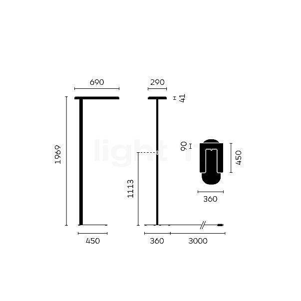 Belux Kido Stehleuchte LED schwarz - asymmetrisch - U-Fuß - 3.000 K Skizze