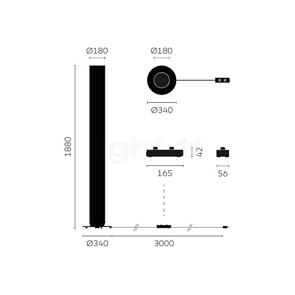 Belux Twilight 360, Stehleuchte LED pie negro/Difusor ahumado - con dimmer - 2.700 K - alzado con dimensiones