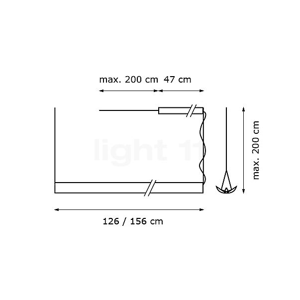 Belux UpDown Suspension LED aluminium, 126 cm, DALI - vue en coupe