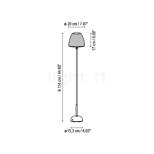 Bover Atticus, lámpara recargable LED marrón - alzado con dimensiones
