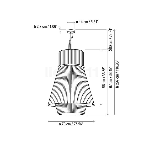 Bover Folie II, lámpara de suspensión crema - 70 cm - alzado con dimensiones