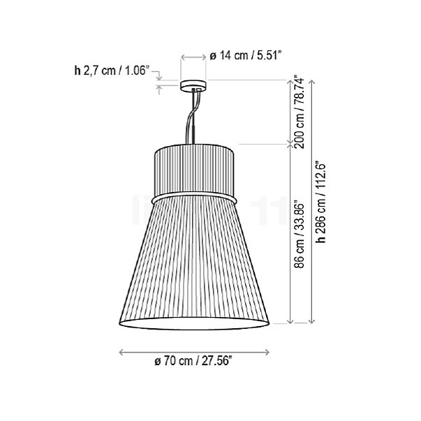 Bover Folie, lámpara de suspensión crema - 70 cm - alzado con dimensiones