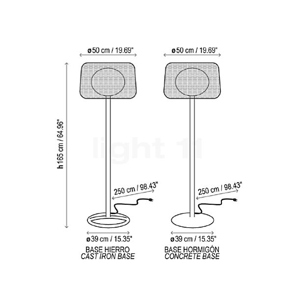 Bover Fora Lampada da terra LED beton/marrone - vista in sezione