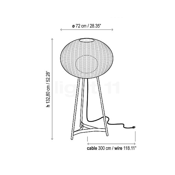 Bover Garota, lámpara de pie marfil - 133 cm - sin enchufe - alzado con dimensiones